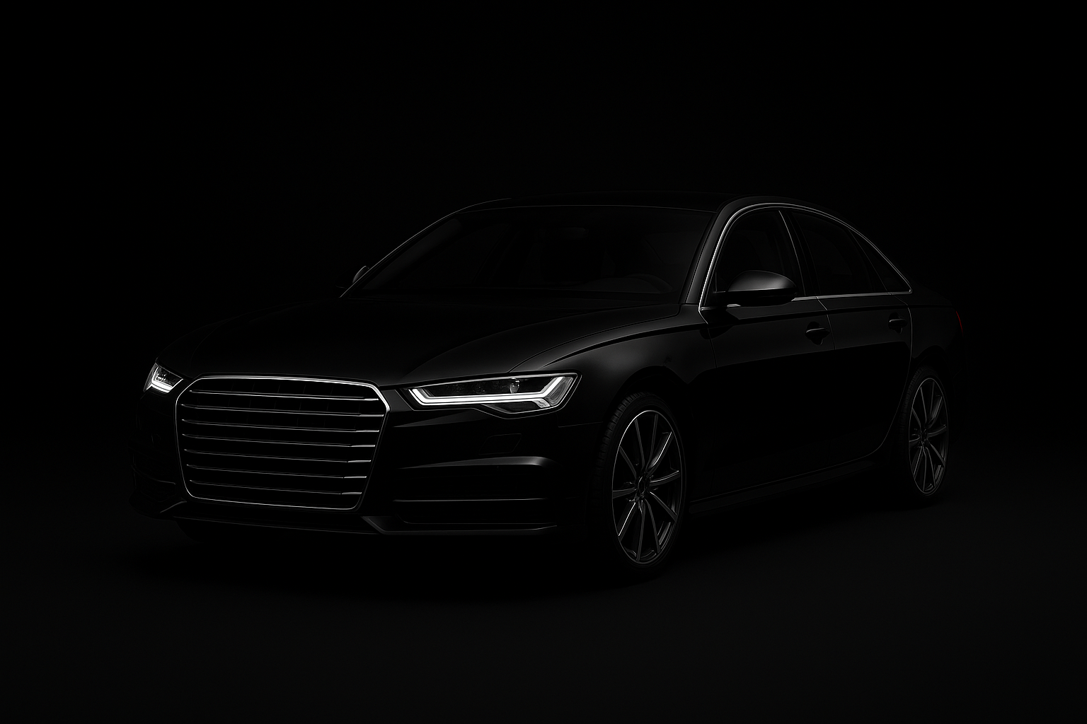 sleek black luxury sedan glimmering